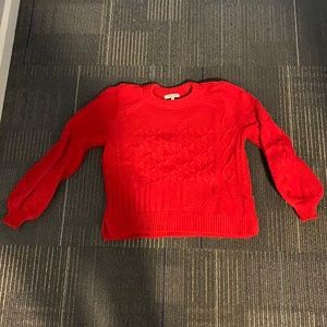 Madewell red knit sweater puffy sleeves
